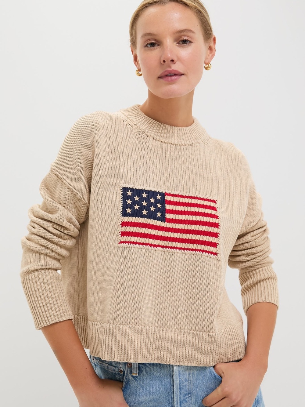 Tuckernuck Cropped Beachwood Cotton Americana Sweater large - Picture 2 of 11